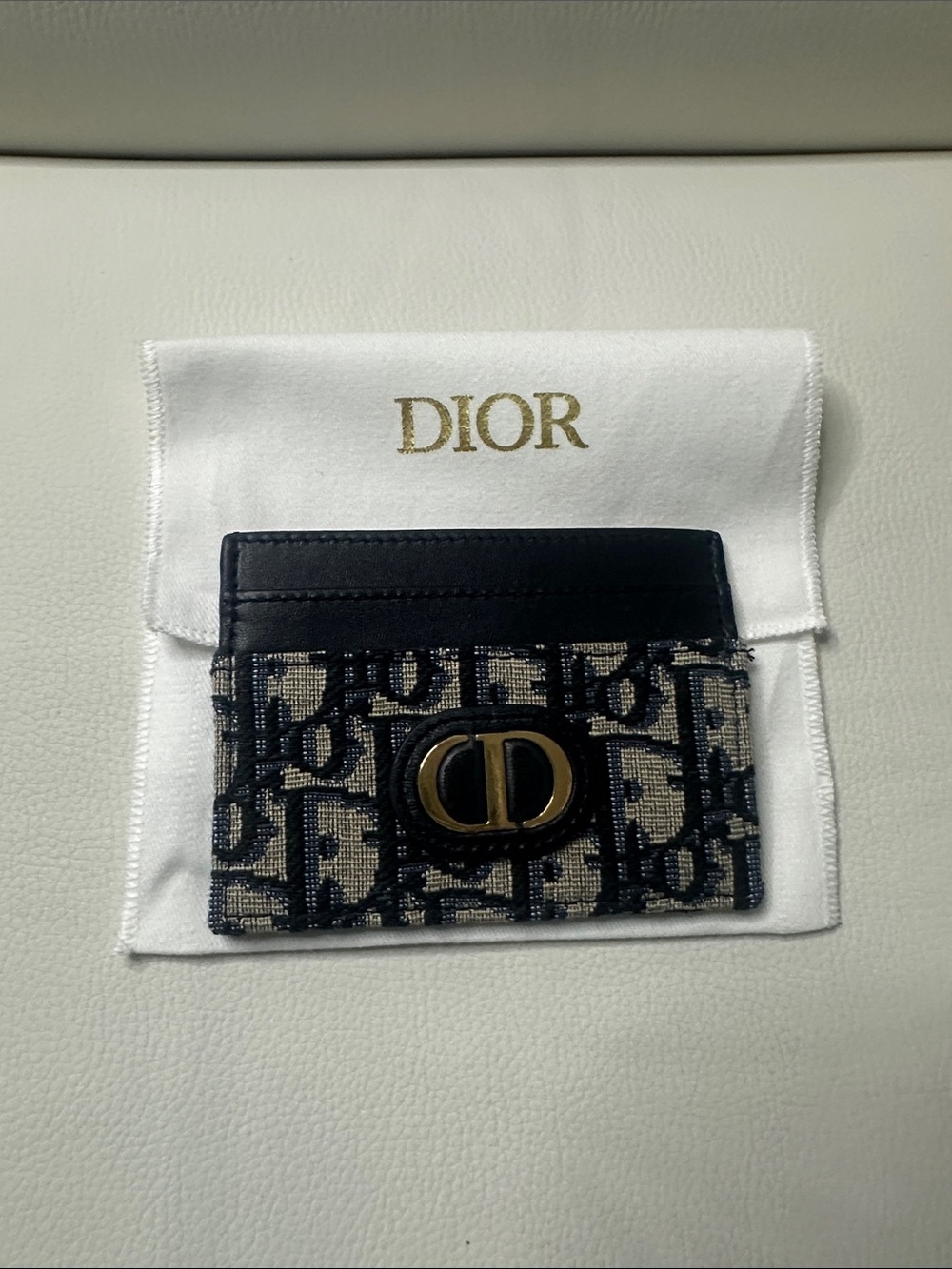 Authentic Dior Oblique CD Canvas & Leather Card Holder - Navy & Beige